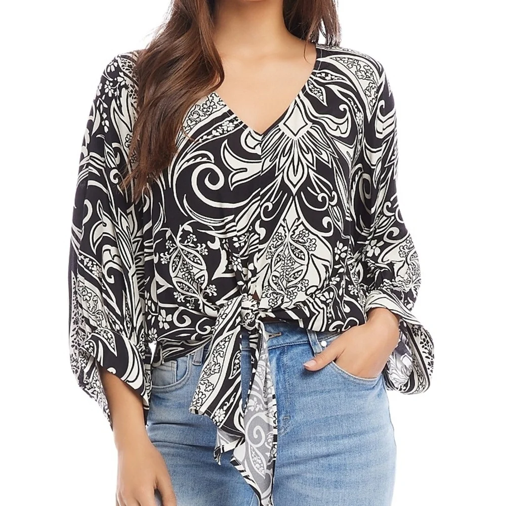 Karen Kane Blouson Sleeve Tie Front Top Blouse Women’s - Picture 5 of 6